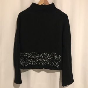 Black Embroidered Funnel Neck Sweater